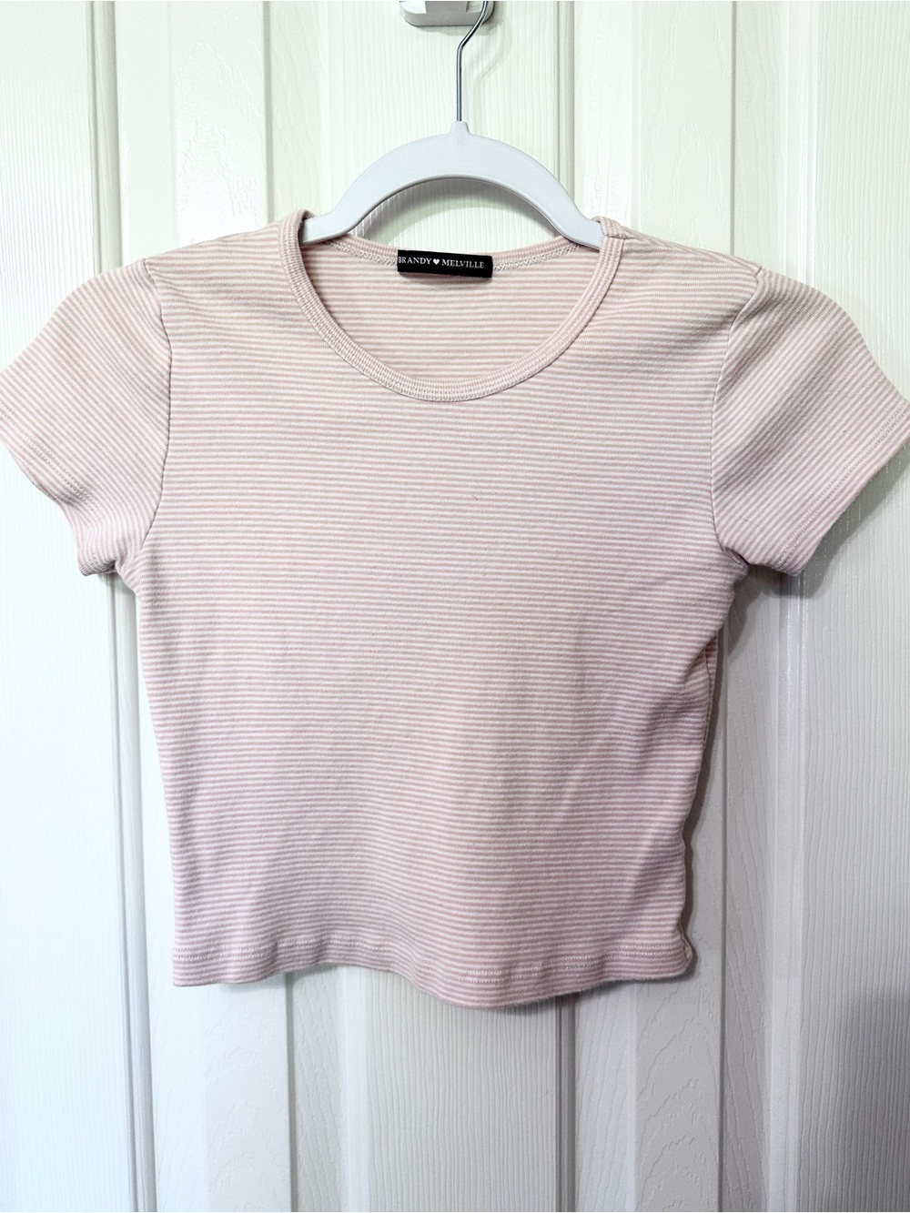Brandy Melville Pale Pink Ribbed Short Sleeve Tee